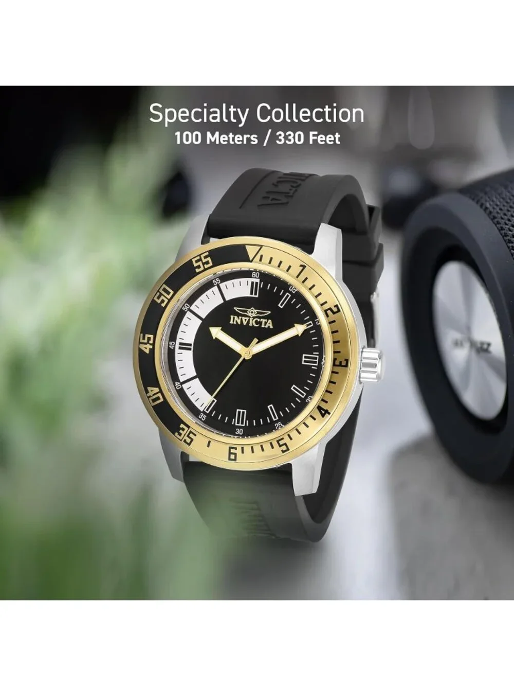 Mens Black Gold Analog Quartz Fashion Solid Specialty Silicone Round Wrist Watch